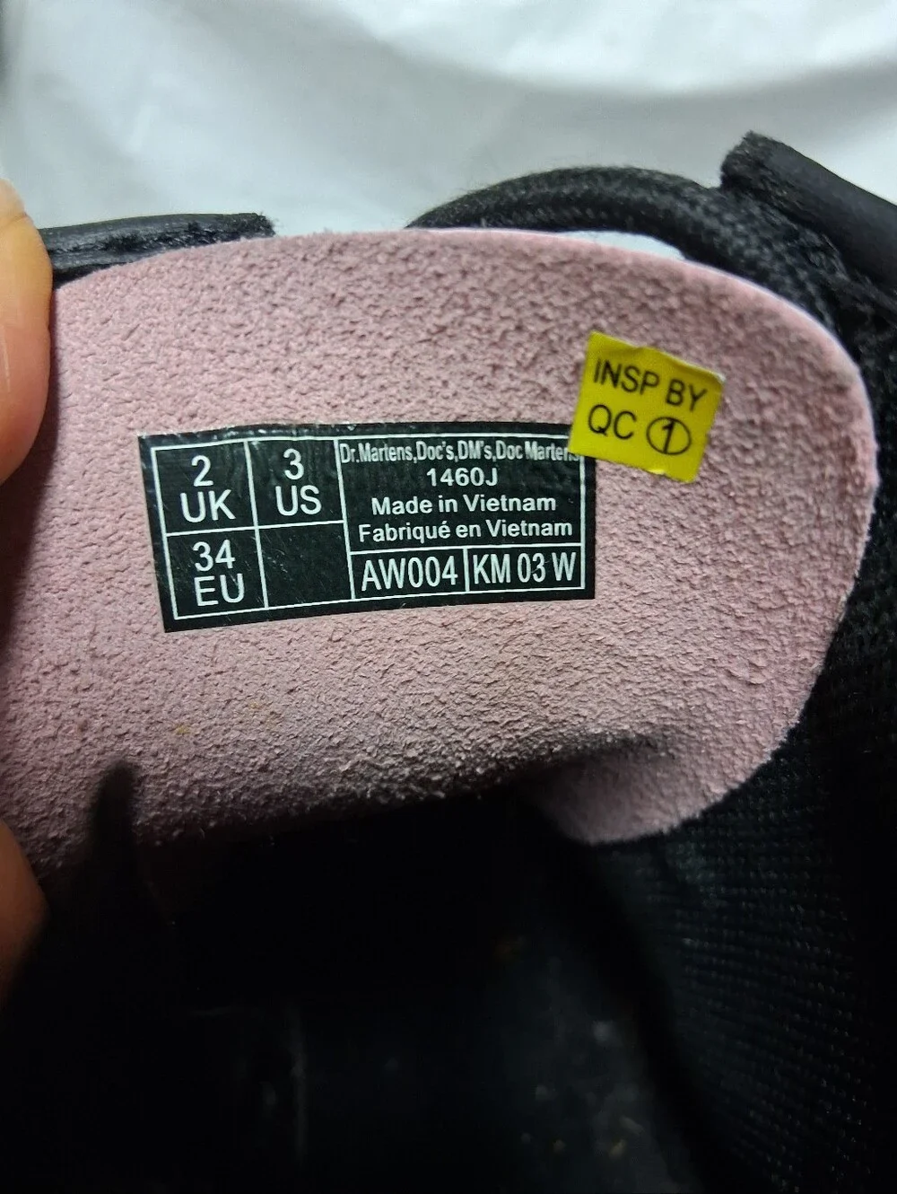 Dr. Martens Little Girl's Pink and Black Lace-Up Boot Interior Detail Sz 3